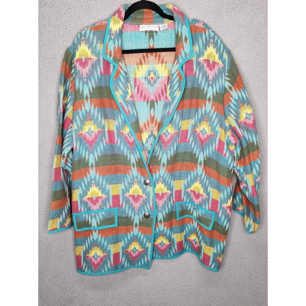 BEDFORD FAIR Jacket Blazer Womens 3X Colorful Southwestern Heavyweight Cotton